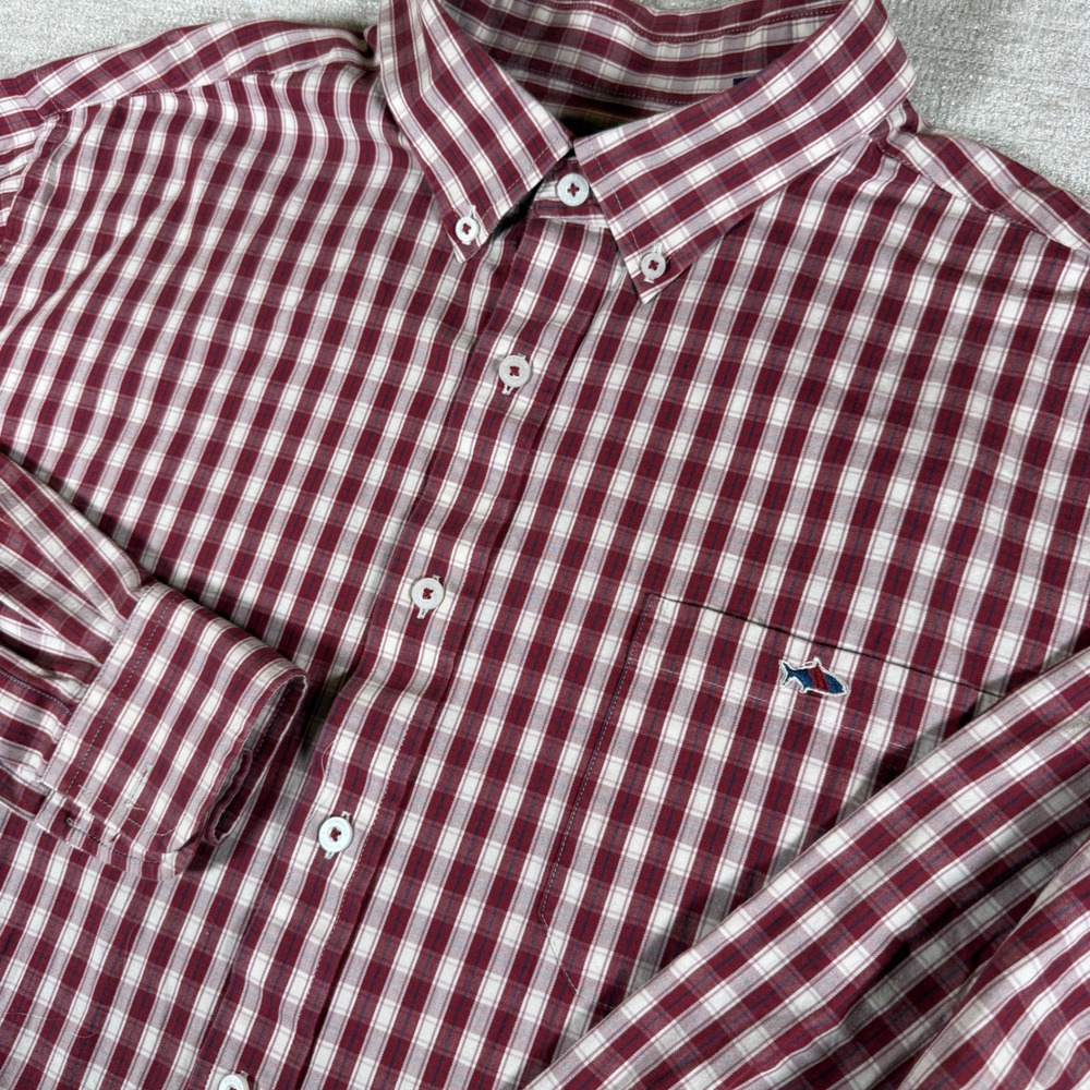 Fish Hippie Button Down Men XXL‎ Red Plaid Solace Collection Stretch L/S